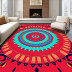 Vibrant Red Geometric Mandala Art Rug
