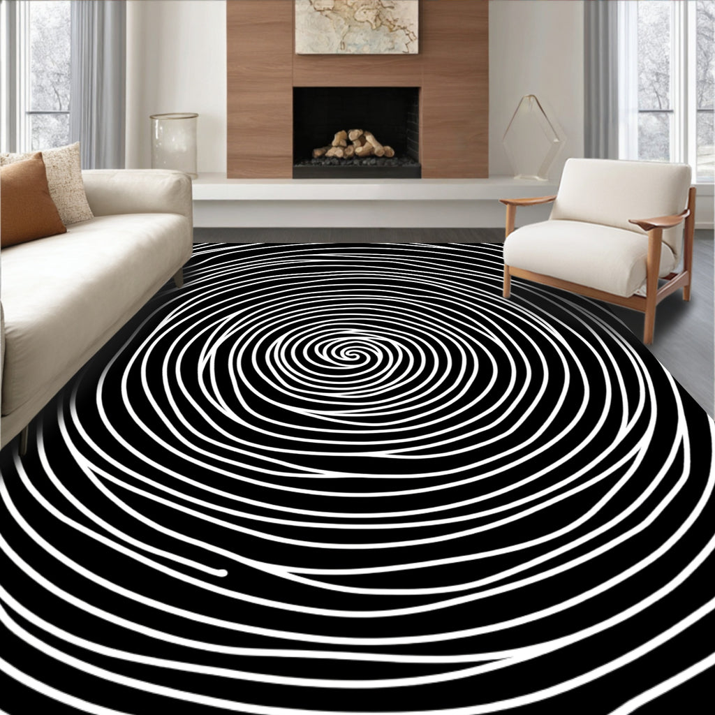 Black White Swirl Abstract Rug