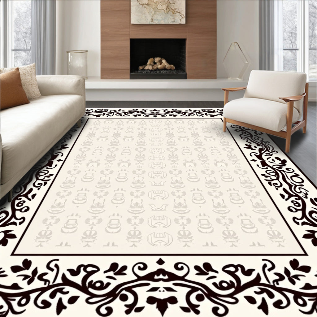 Nature Inspired Scroll Patterned Border Rug