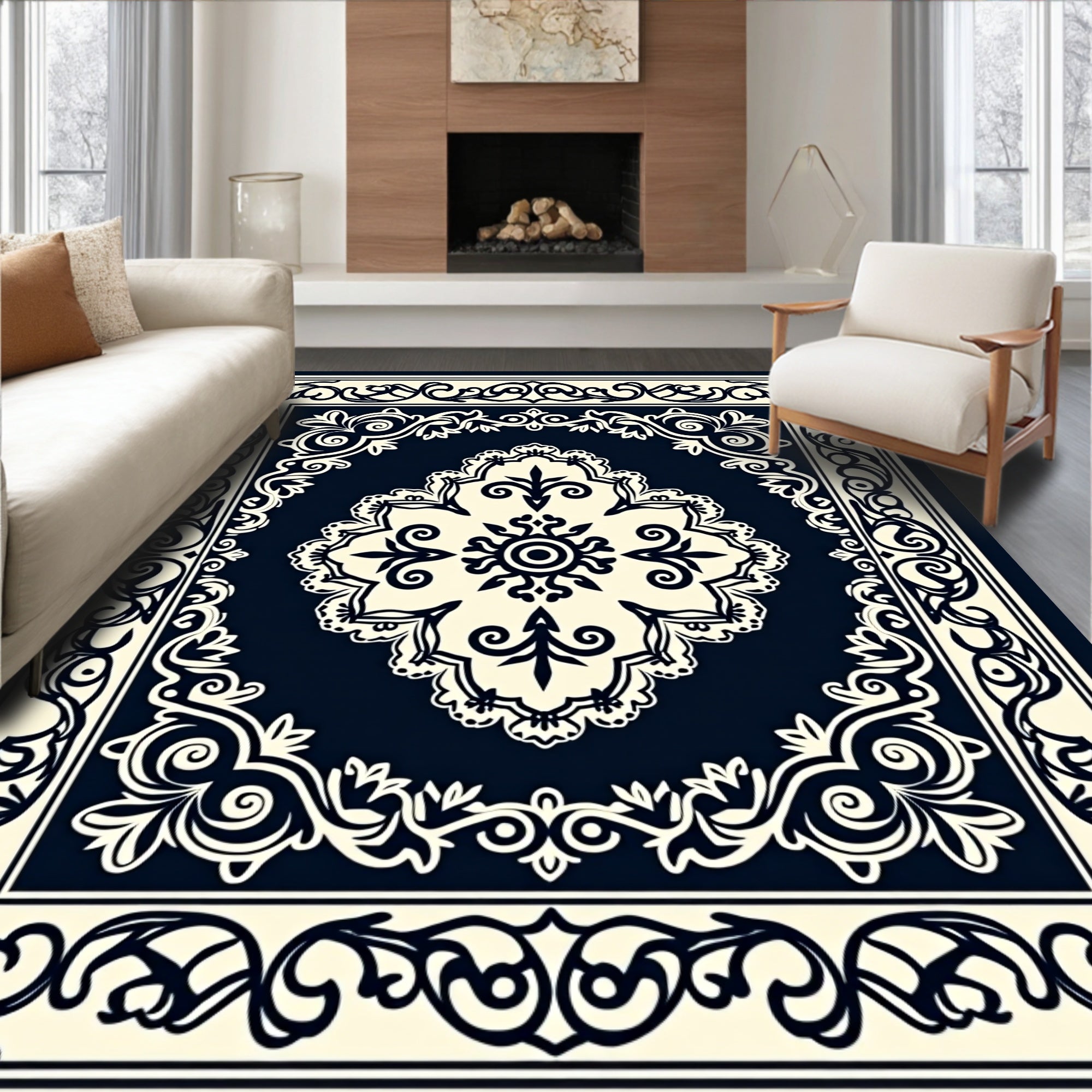 Classic Floral Medallion Border Design Rug