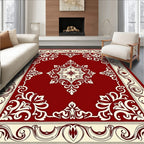 Elegant Red Cream Floral Medallion Rug
