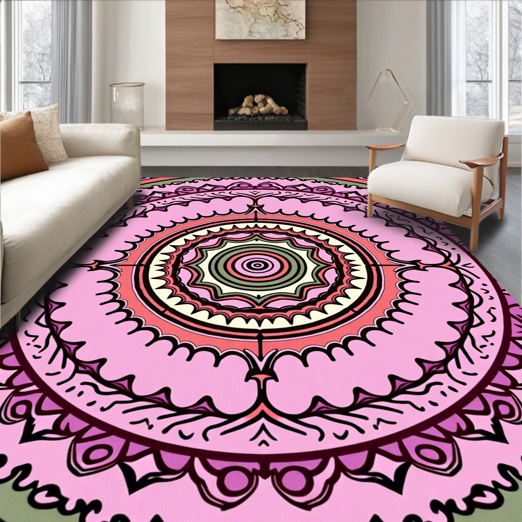 Pink Mandala Boho Inspired Pattern Rug