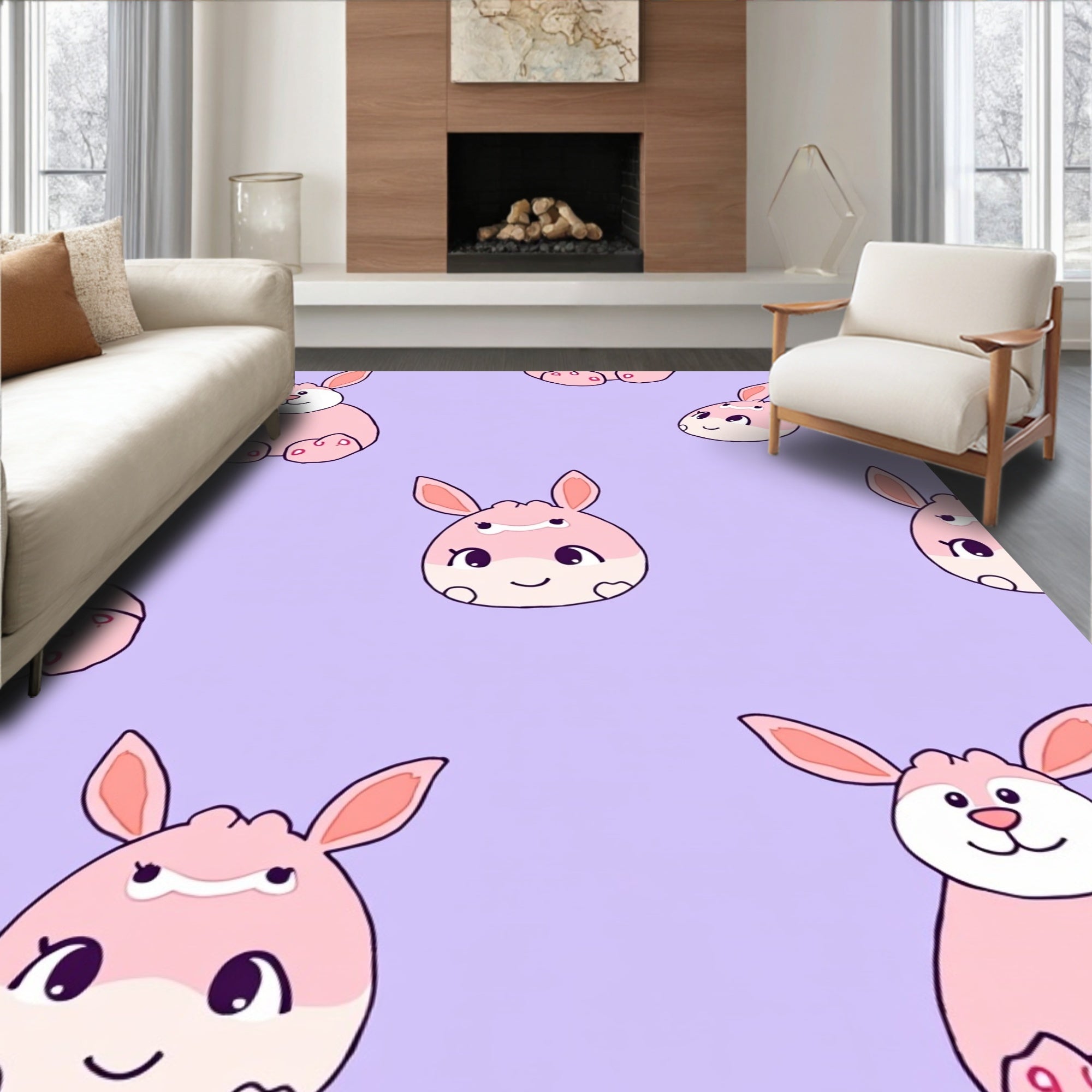 Pink Bunny Pattern Design Rug