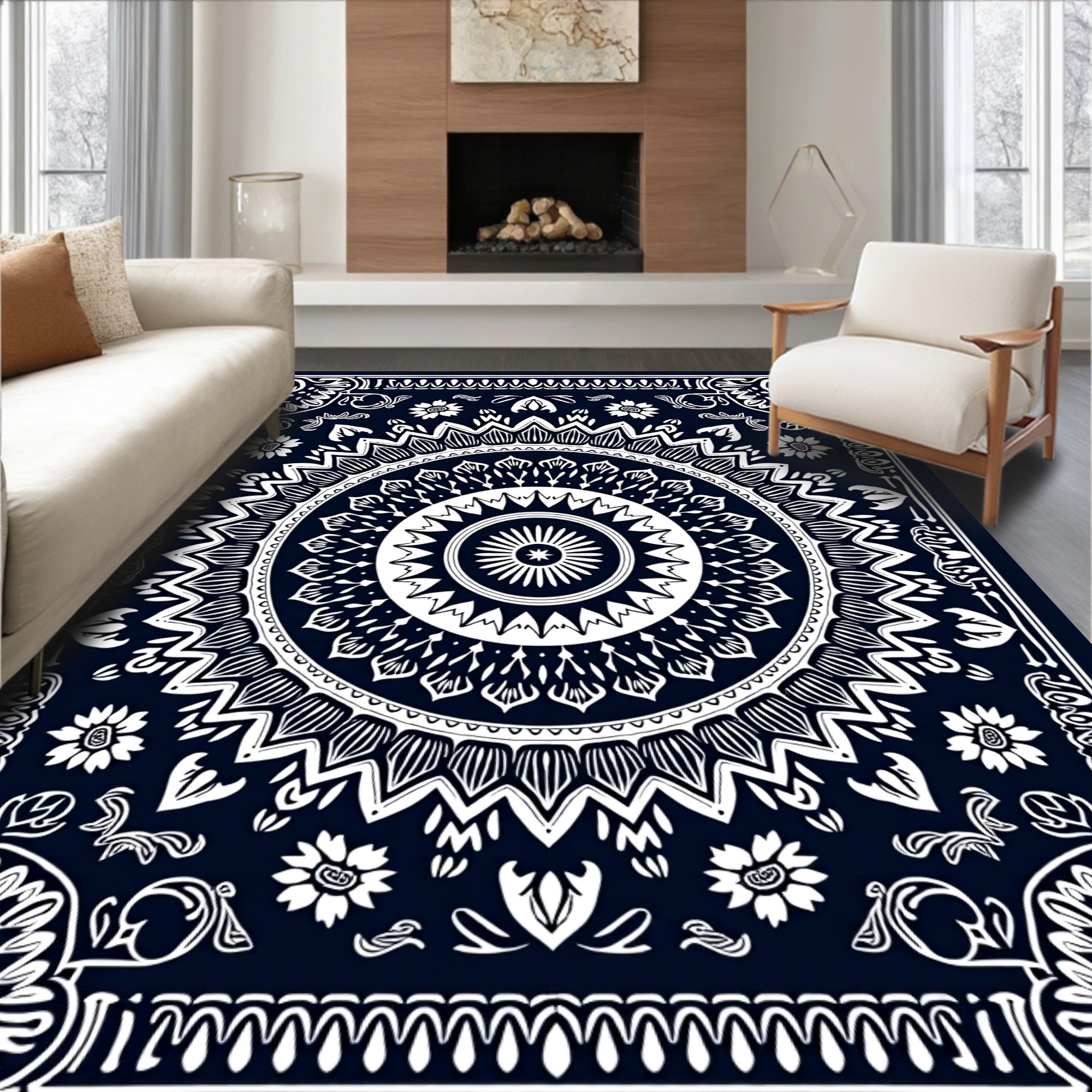 Intricate Mandala Floral Lace Pattern Rug