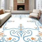 Classic Floral Scrollwork Blue Orange Rug
