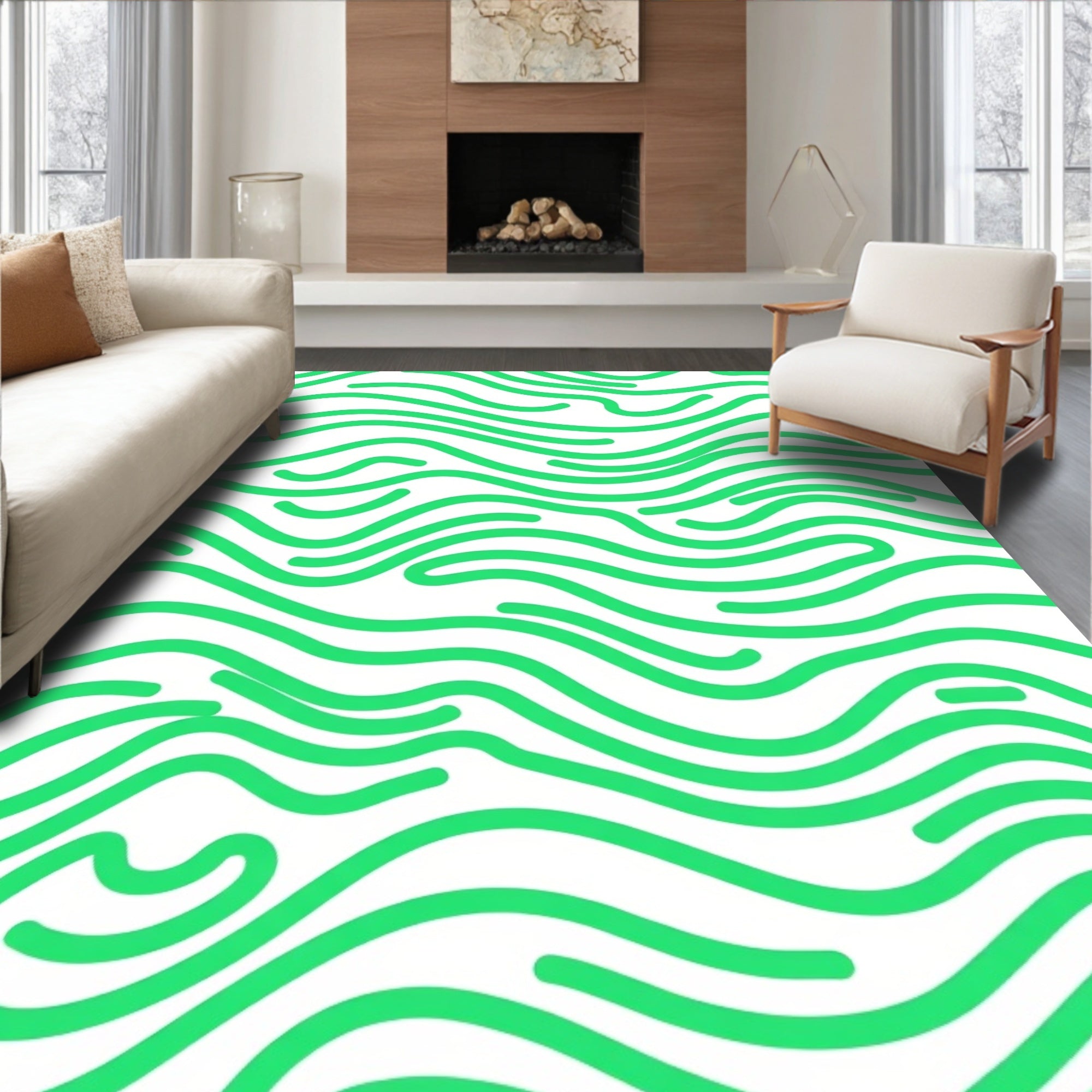 Abstract Green Wave Pattern Rug