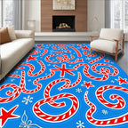 Red White Swirls Stars Snowflakes Rug