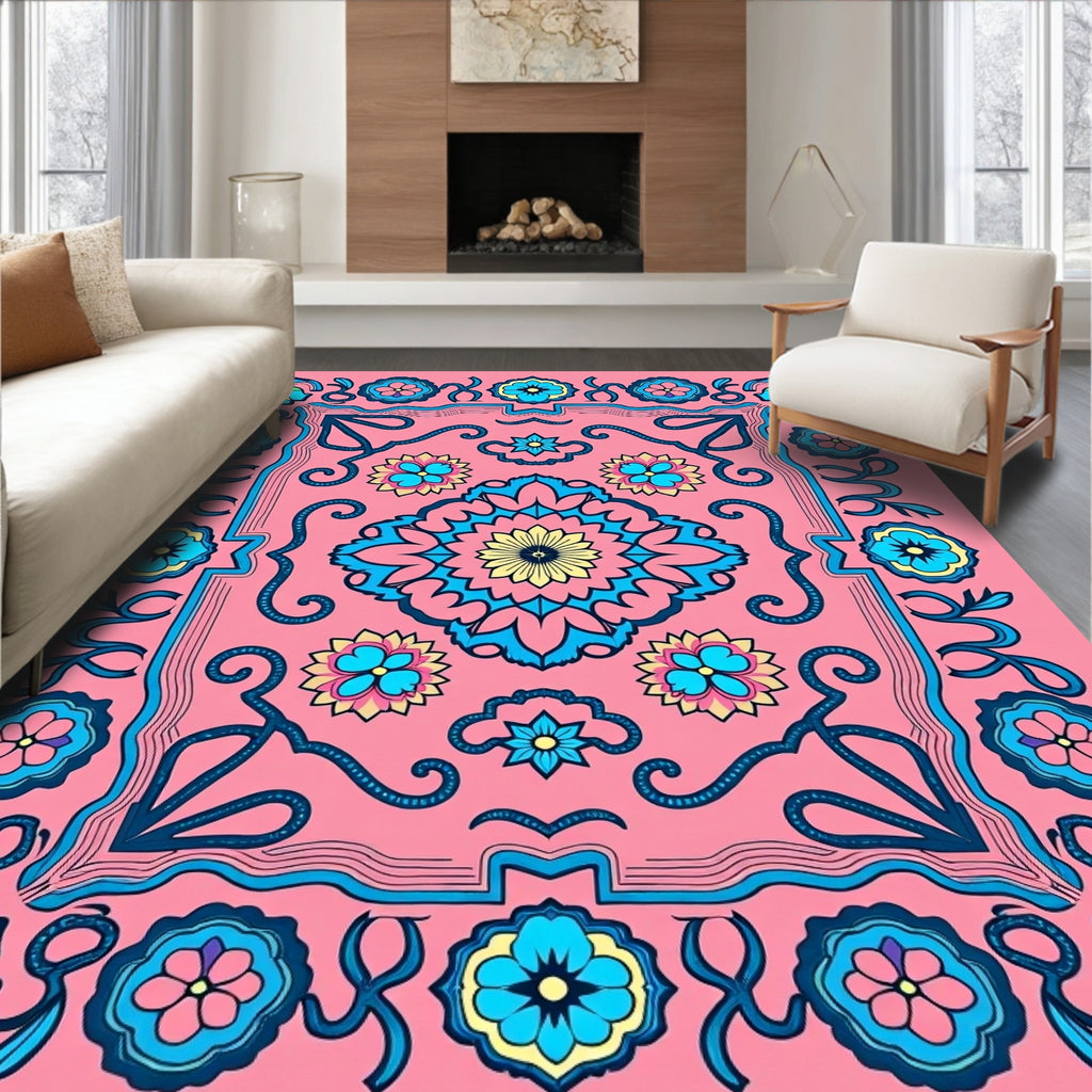 Bright Floral Garden Medallion Rug