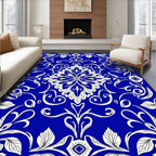 Bold Blue Floral Swirl Design Rug
