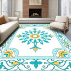 Aqua Yellow Floral Mandala Design Rug