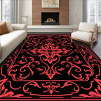 Bold Floral Red and Black Pattern Rug