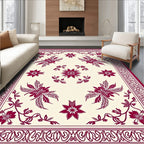 Crimson Floral Motif On Cream Rug