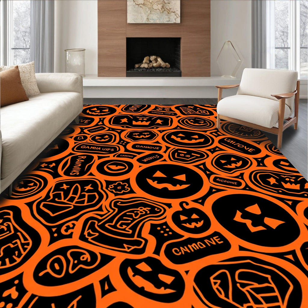Orange Pumpkin Patch Pattern Design Rug