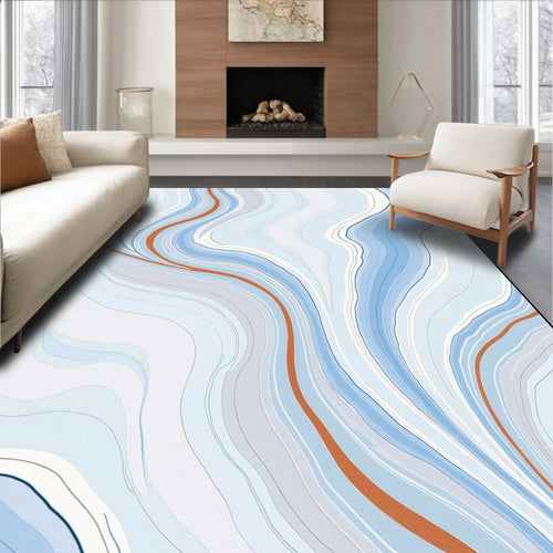 Abstract Blue White Orange Swirl Design Rug