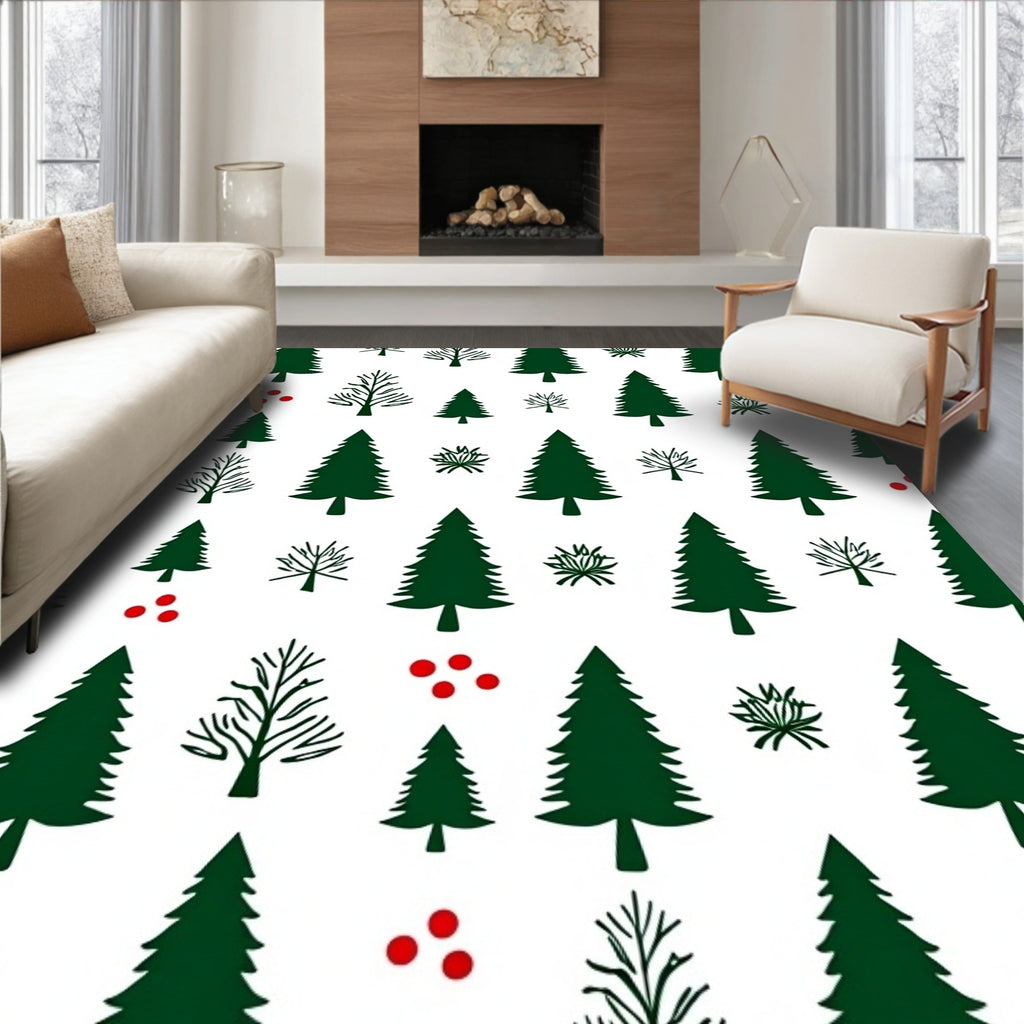 Forest Winter Evergreen Red Berry Landscape Rug