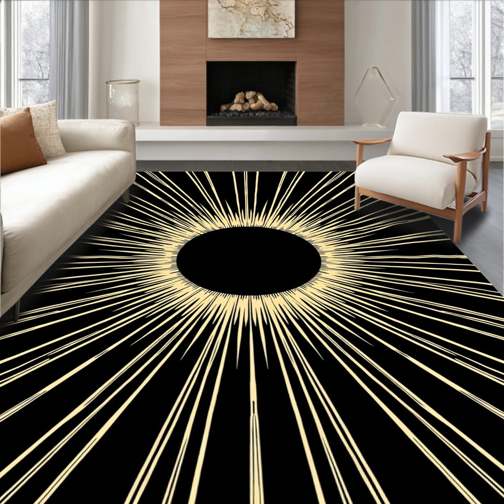 Black Sunburst Rays Art Rug