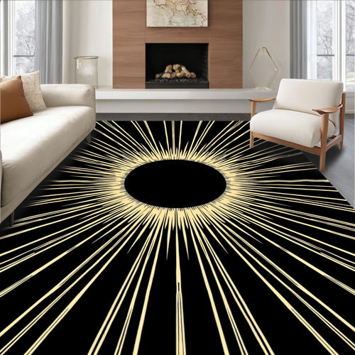 Black Sunburst Rays Art Rug