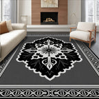 Ornate Black and White Graphic Medallion Rug