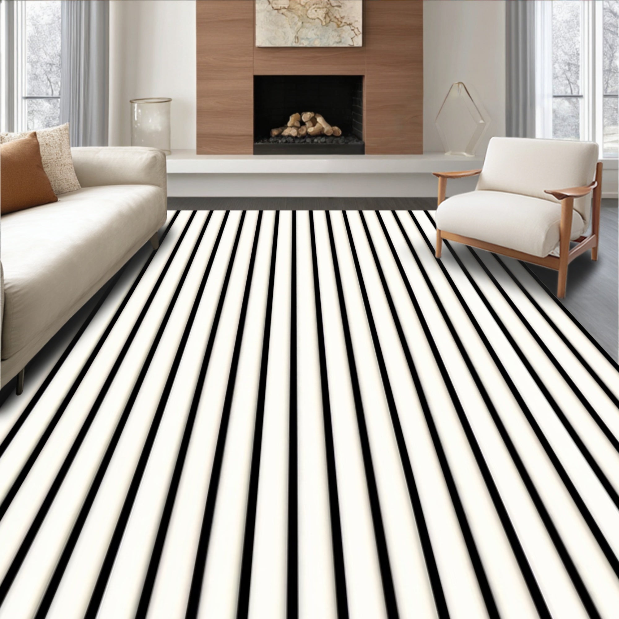 Classic Black White Vertical Stripes Rug