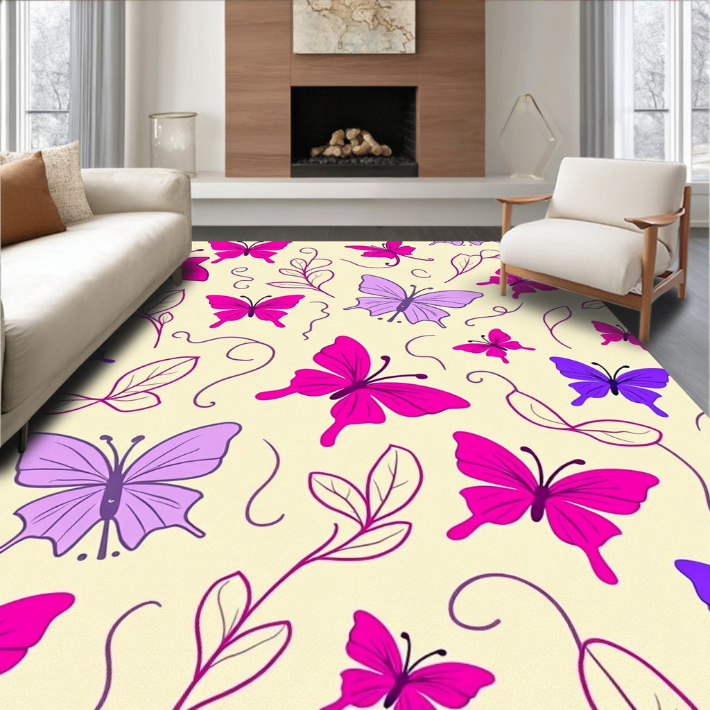 Vibrant Butterfly Leaf Pattern Design Rug