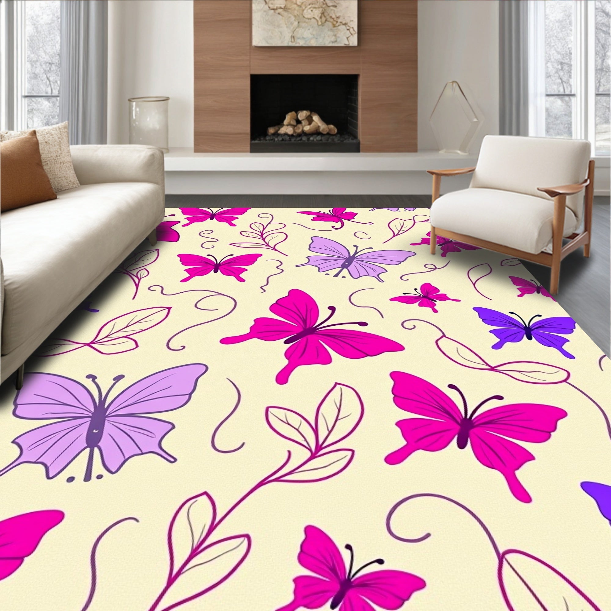 Vibrant Butterfly Leaf Pattern Design Rug