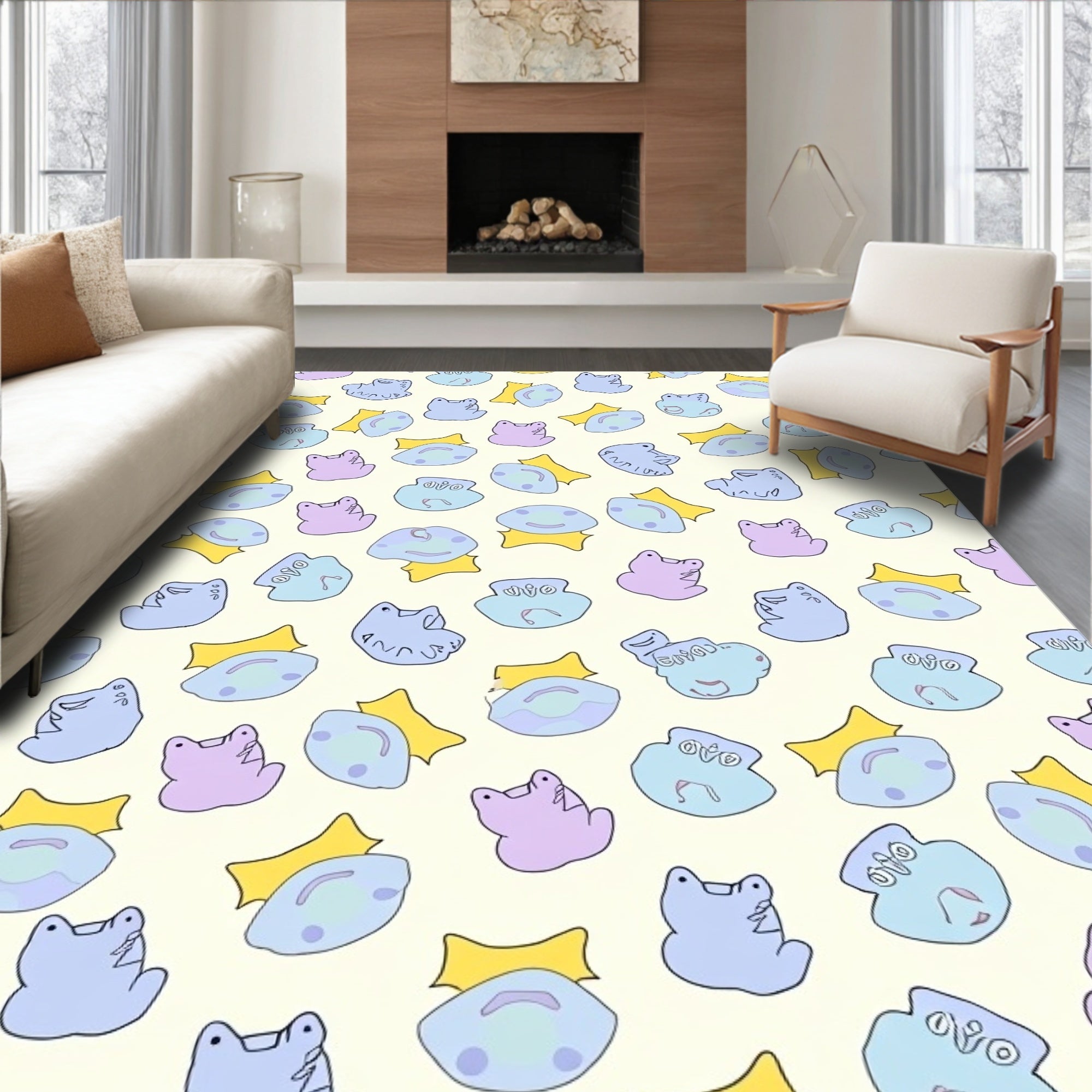 Cute Frog Pond Pattern Rug