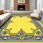 Ornate Yellow Floral Border Design Rug