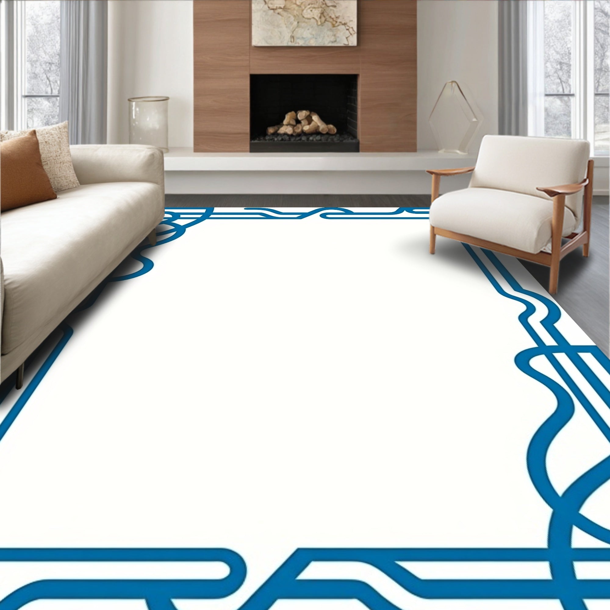 Blue Abstract Swirl Border Rug