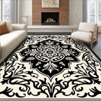 Classic Floral Palmette Black and Cream Rug