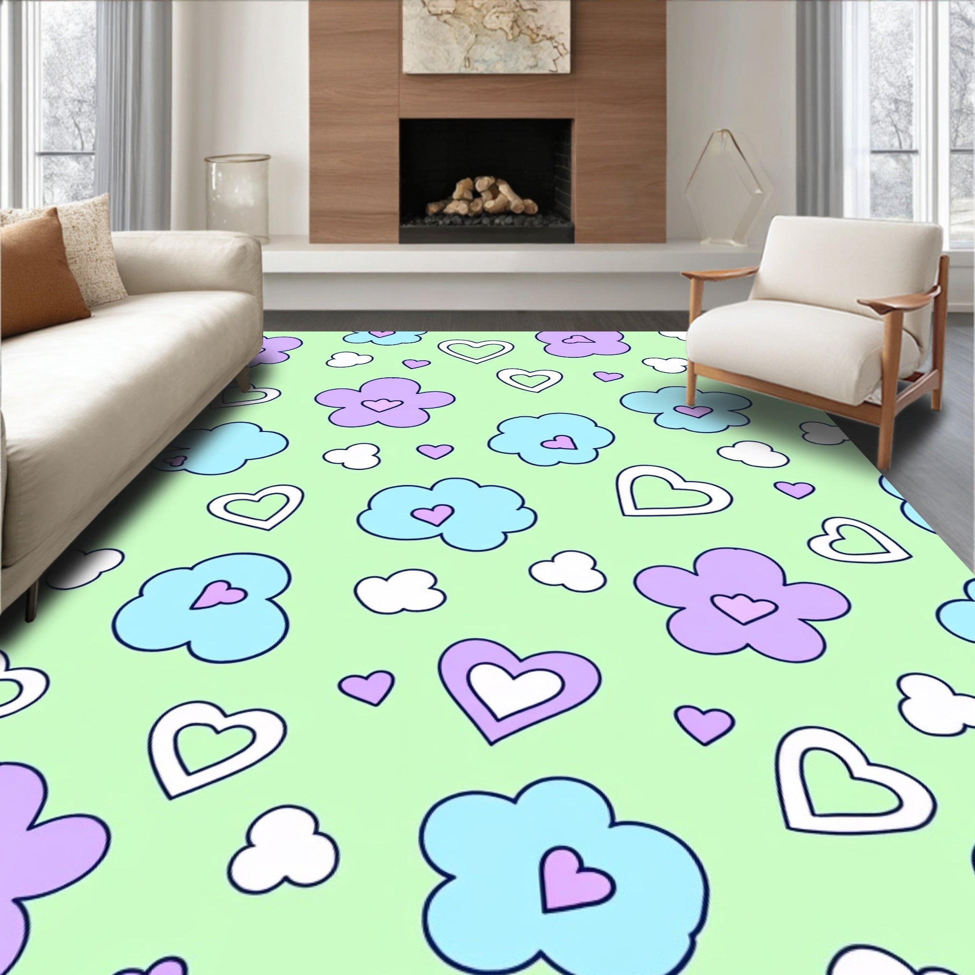 Cute Floral Heart Pattern Design Rug