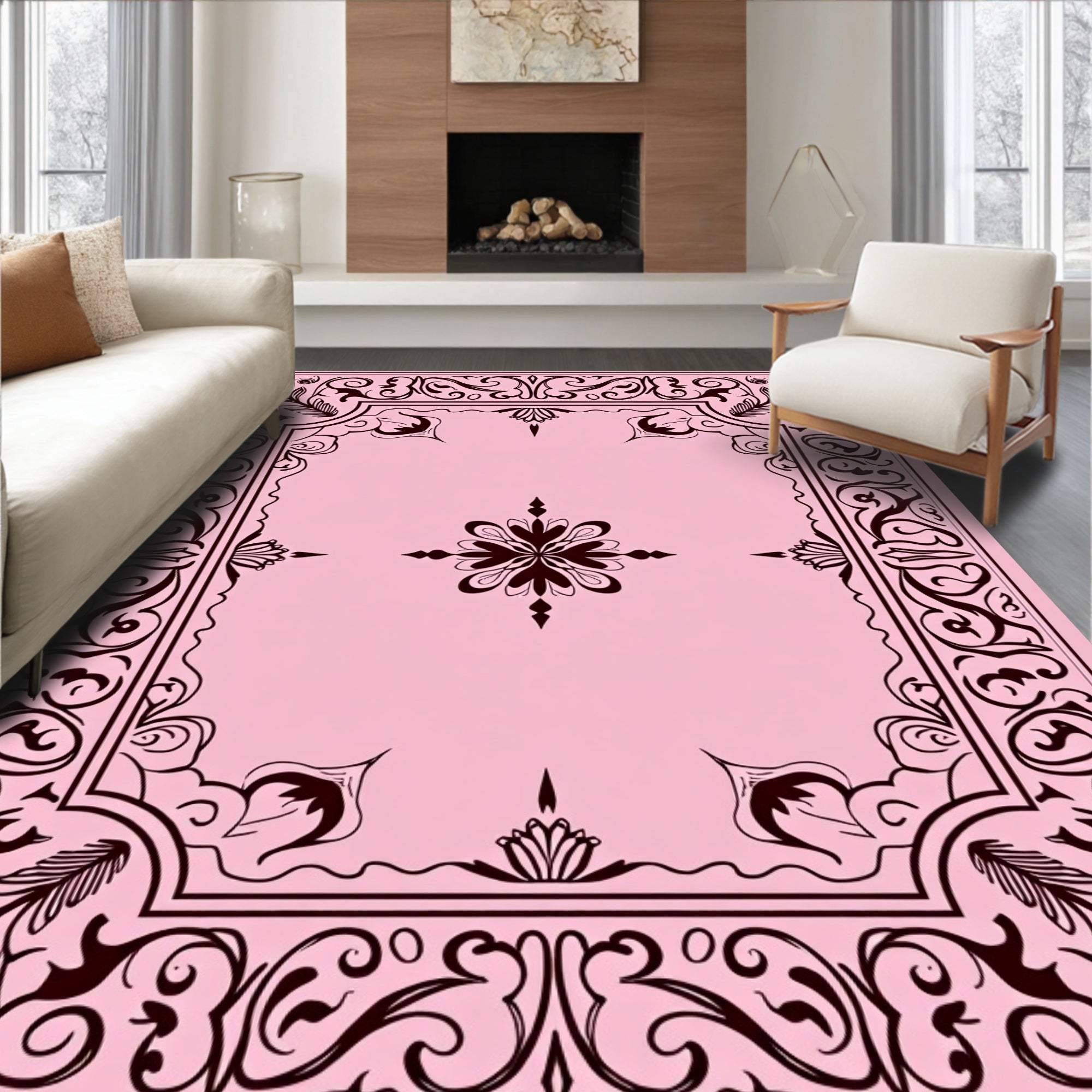 Elegant Floral Scrollwork Decorative Pattern Rug