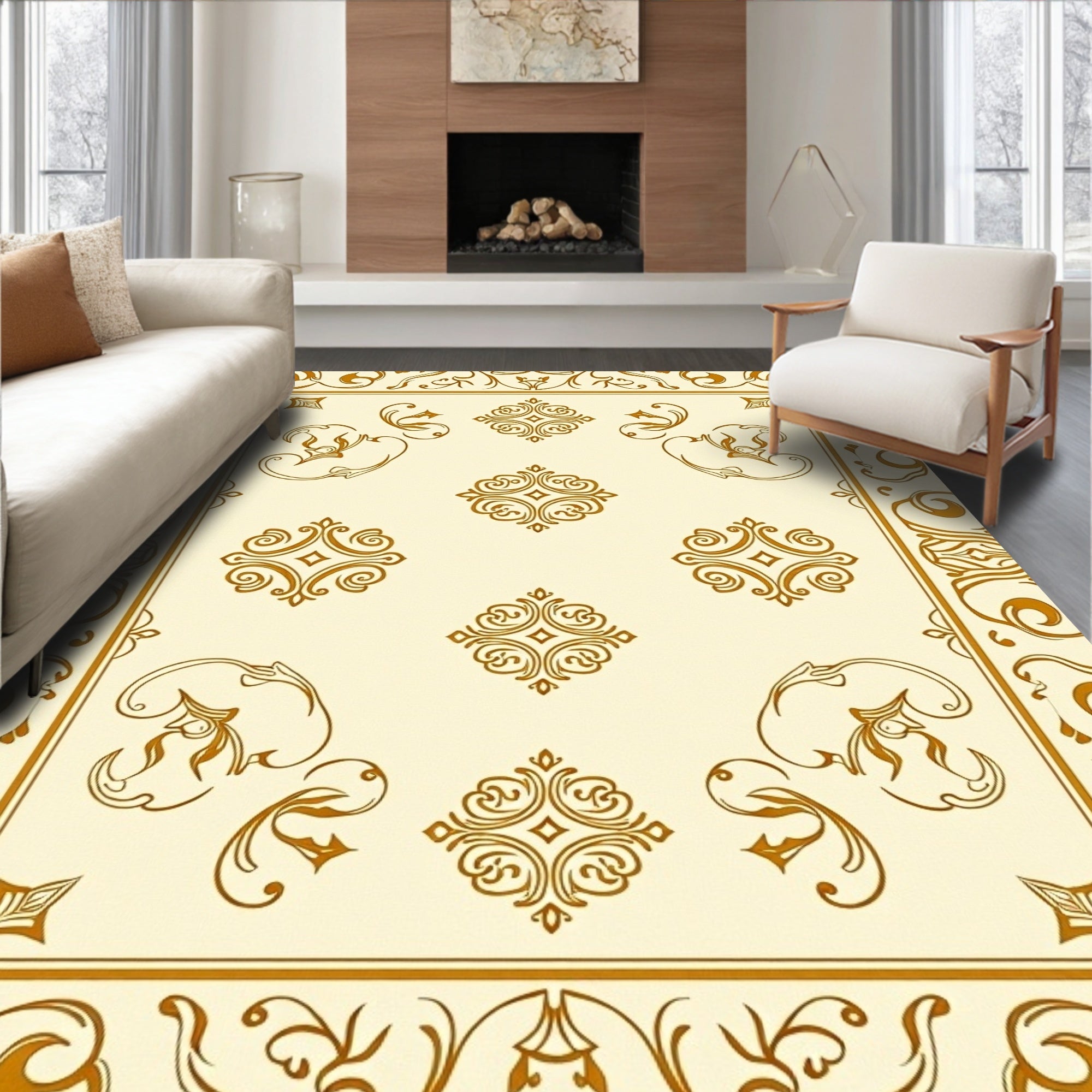 Ornate Floral Border Design Rug