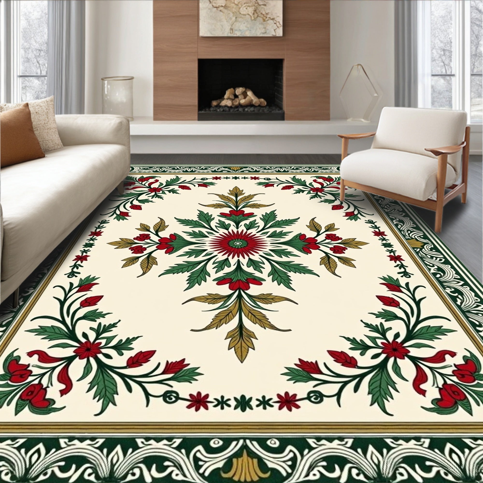 Rich Floral Garland Patterned Rug