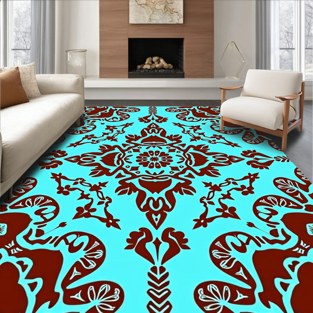 Vibrant Damask Floral Pattern Design Rug