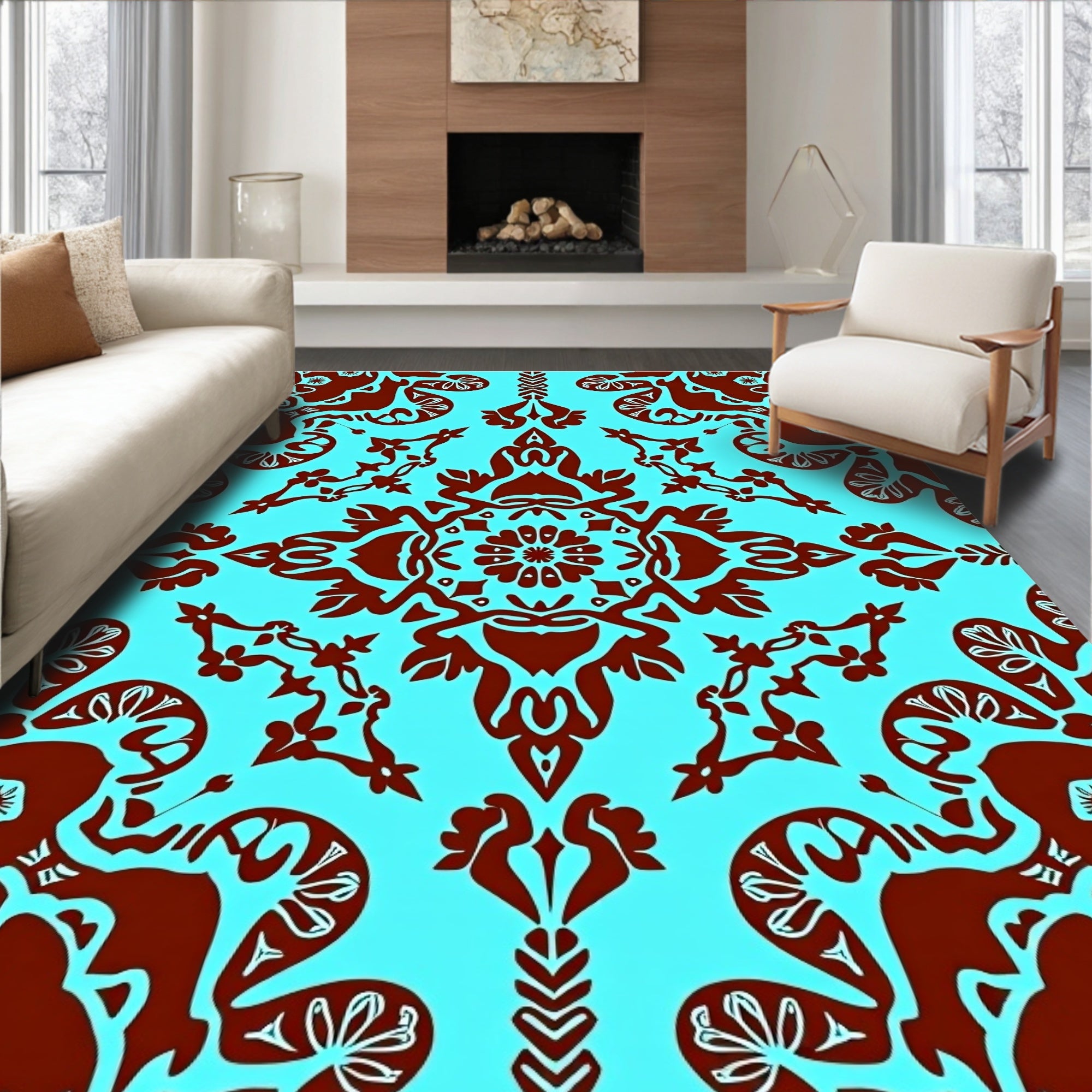 Vibrant Damask Floral Pattern Design Rug