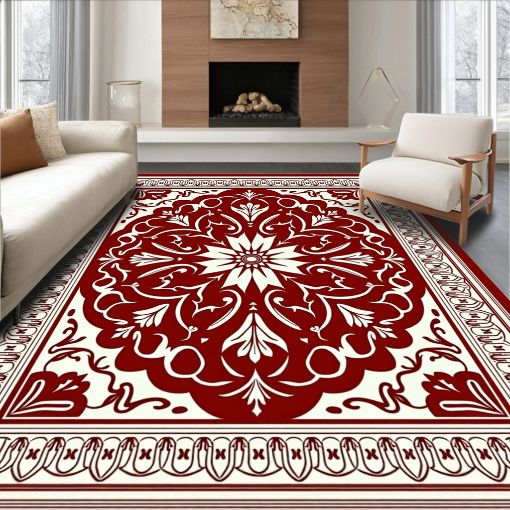 Vintage Floral Medallion Red Cream Rug