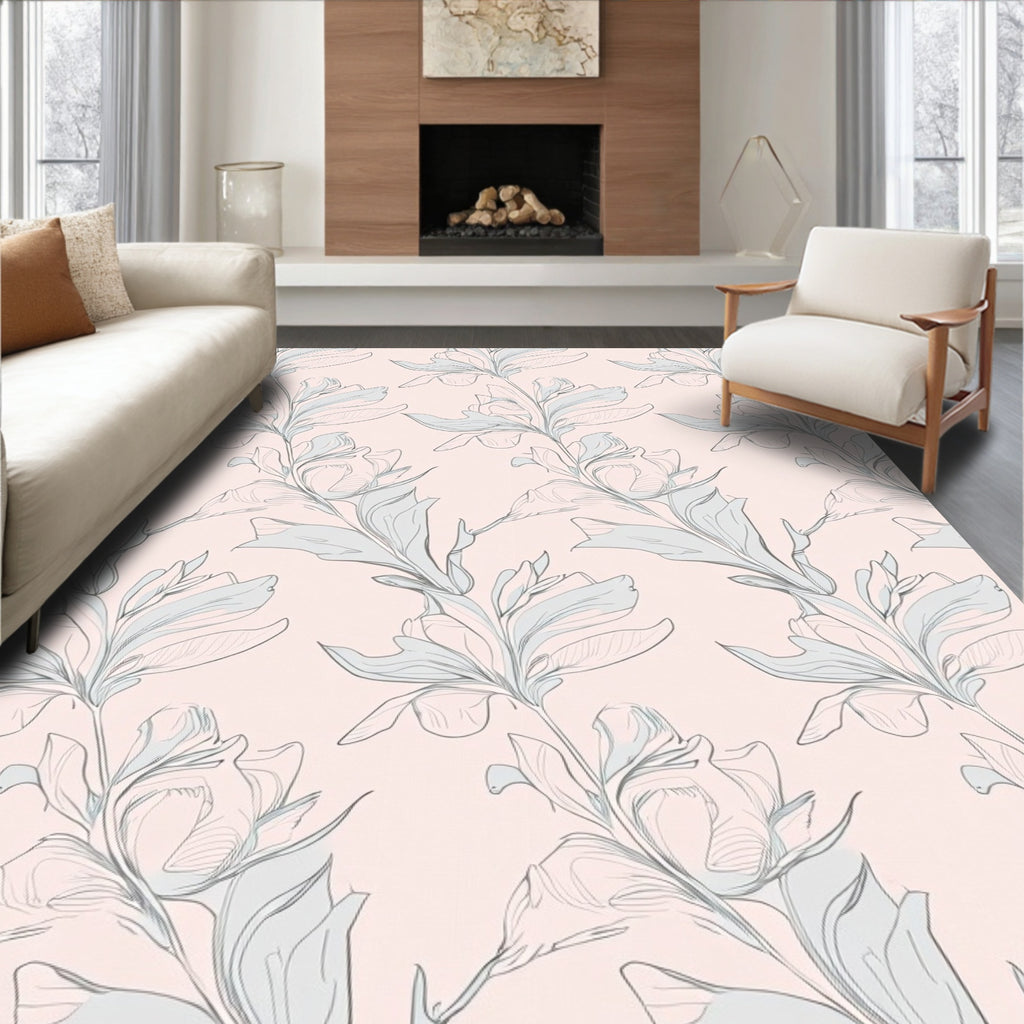 Botanical Sketch Floral Pattern Rug