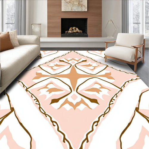 Blush Tan Floral Geometric Pattern Design Rug