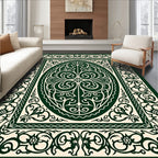 Ornate Floral Scrollwork Oval Pattern Rug