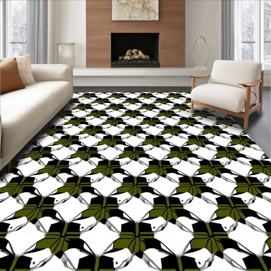 Geometric Leaf Bow Pattern Rug