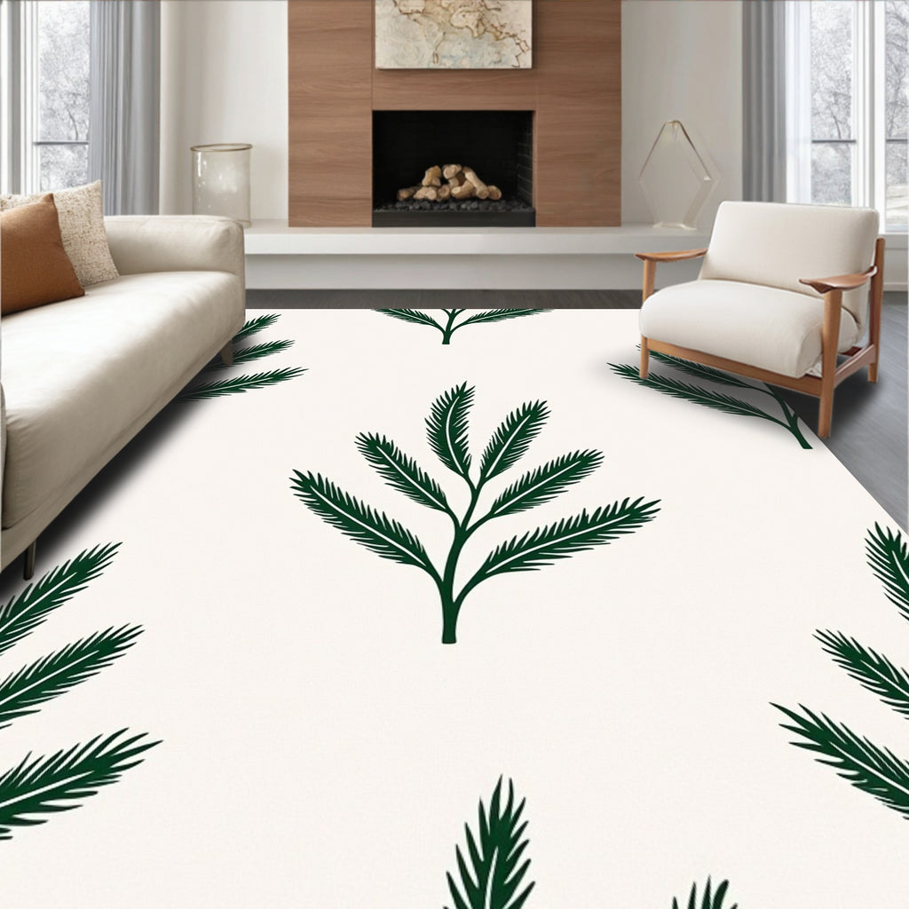 Dark Green Fern Motif Pattern Rug