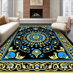 Intricate Blue Yellow Mandala Pattern Rug