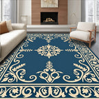 Elaborate Blue Cream Floral Border Rug