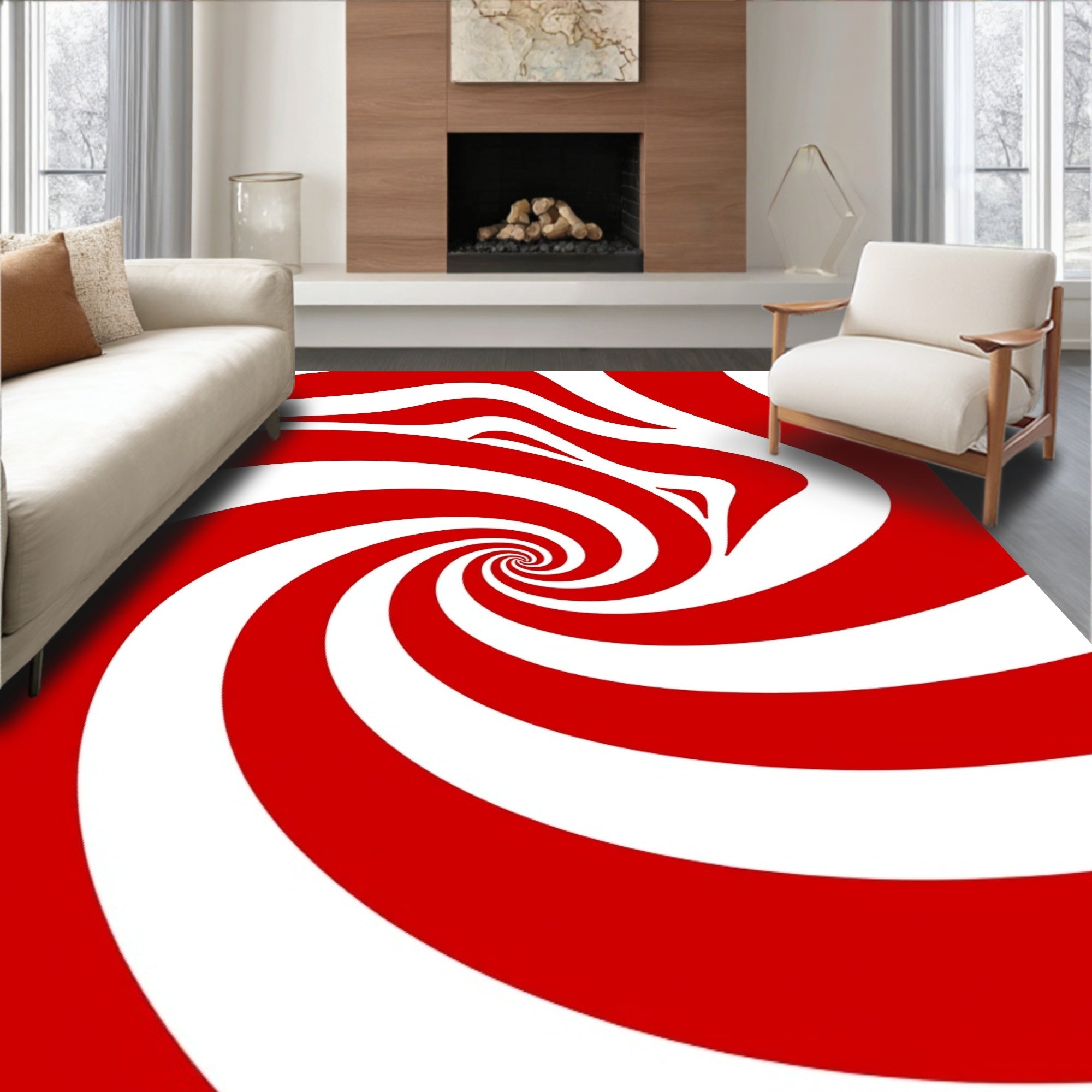 Bold Red Swirl Spiral Rug