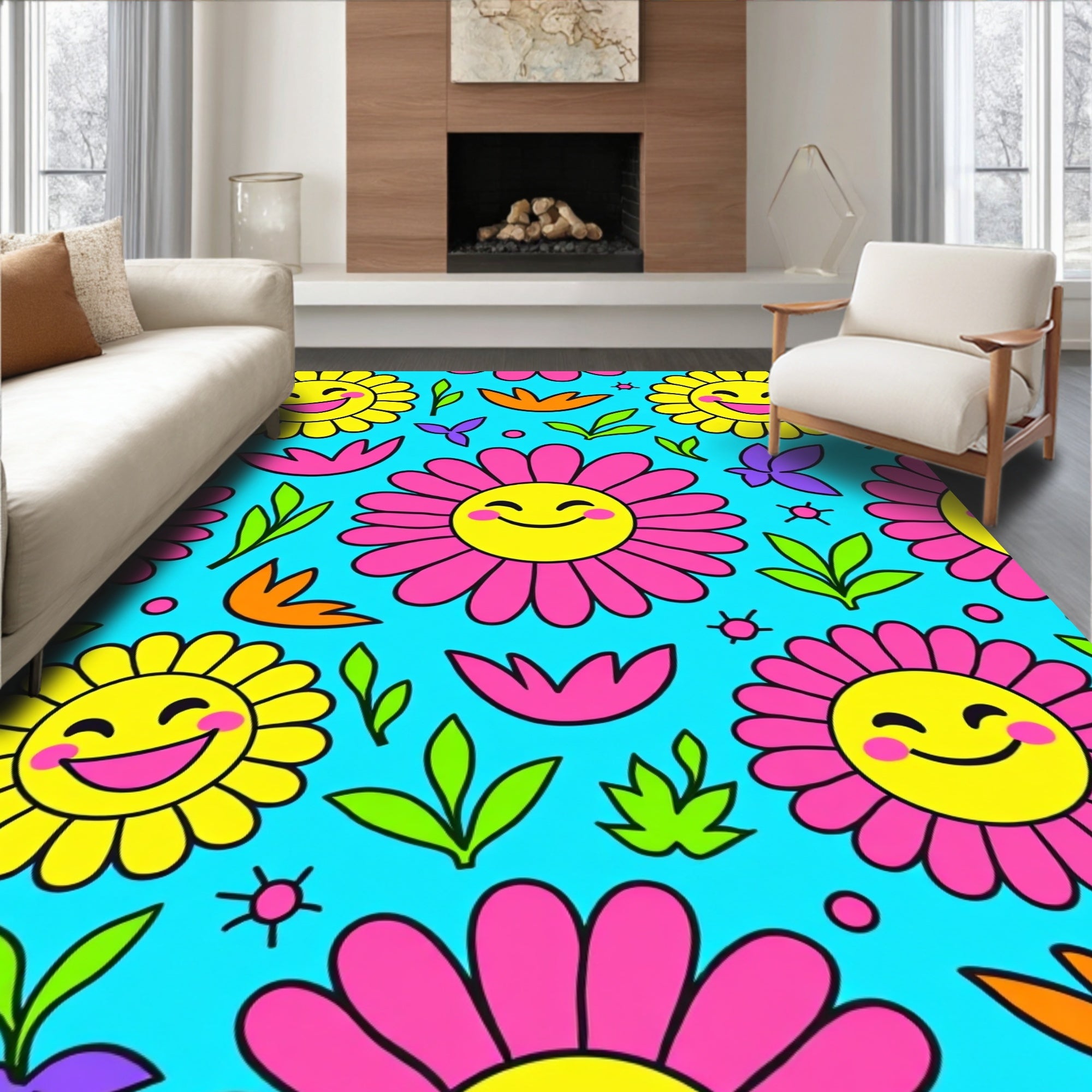 Happy Flower Power Pattern Rug