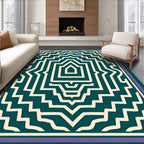 Intricate Teal Cream Geometric Pattern Rug