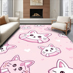 Pink Hearts Cute Cat Faces Rug