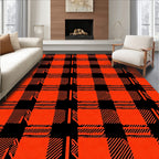 Bold Orange Black Plaid Pattern Rug