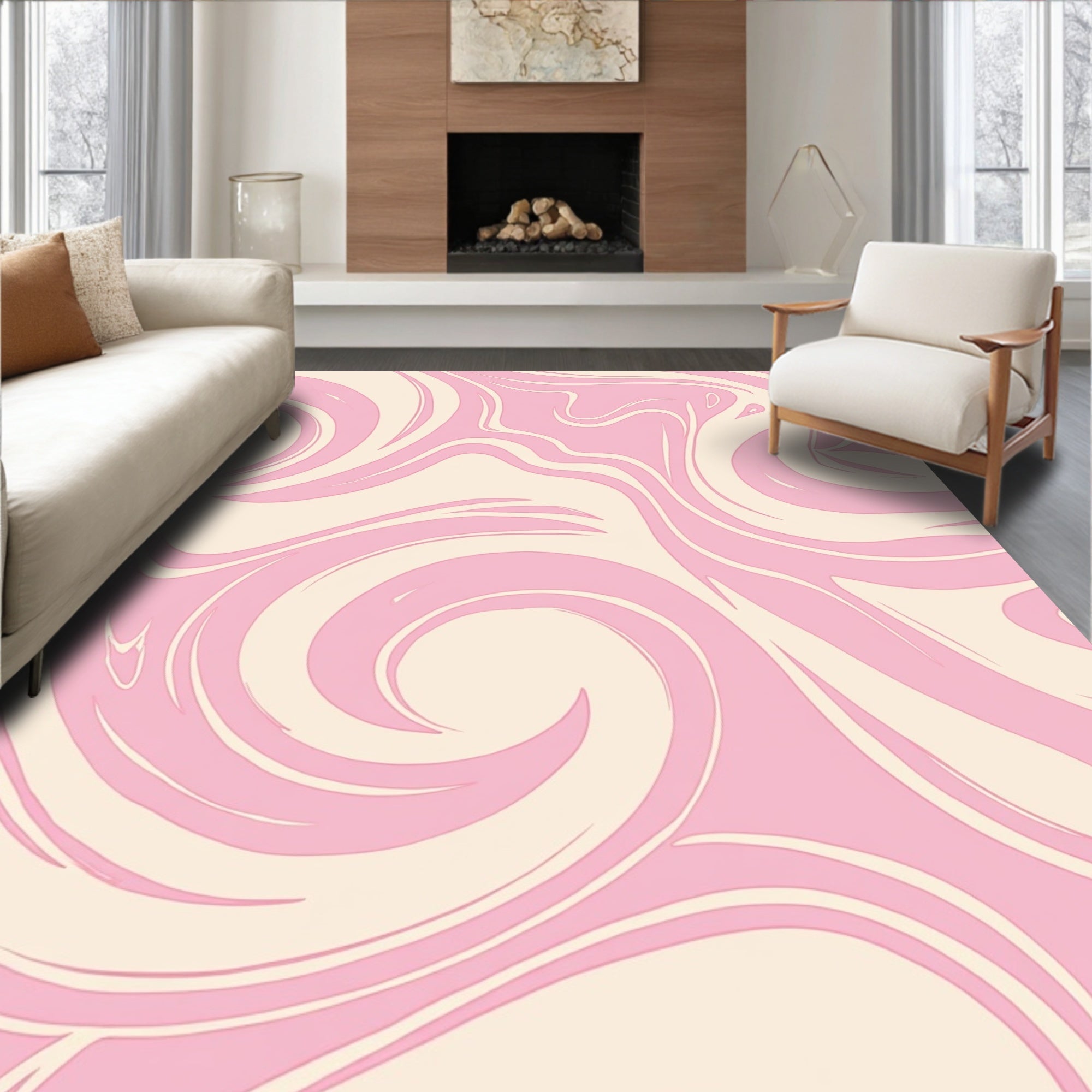 Pastel Pink Swirl Abstract Design Rug