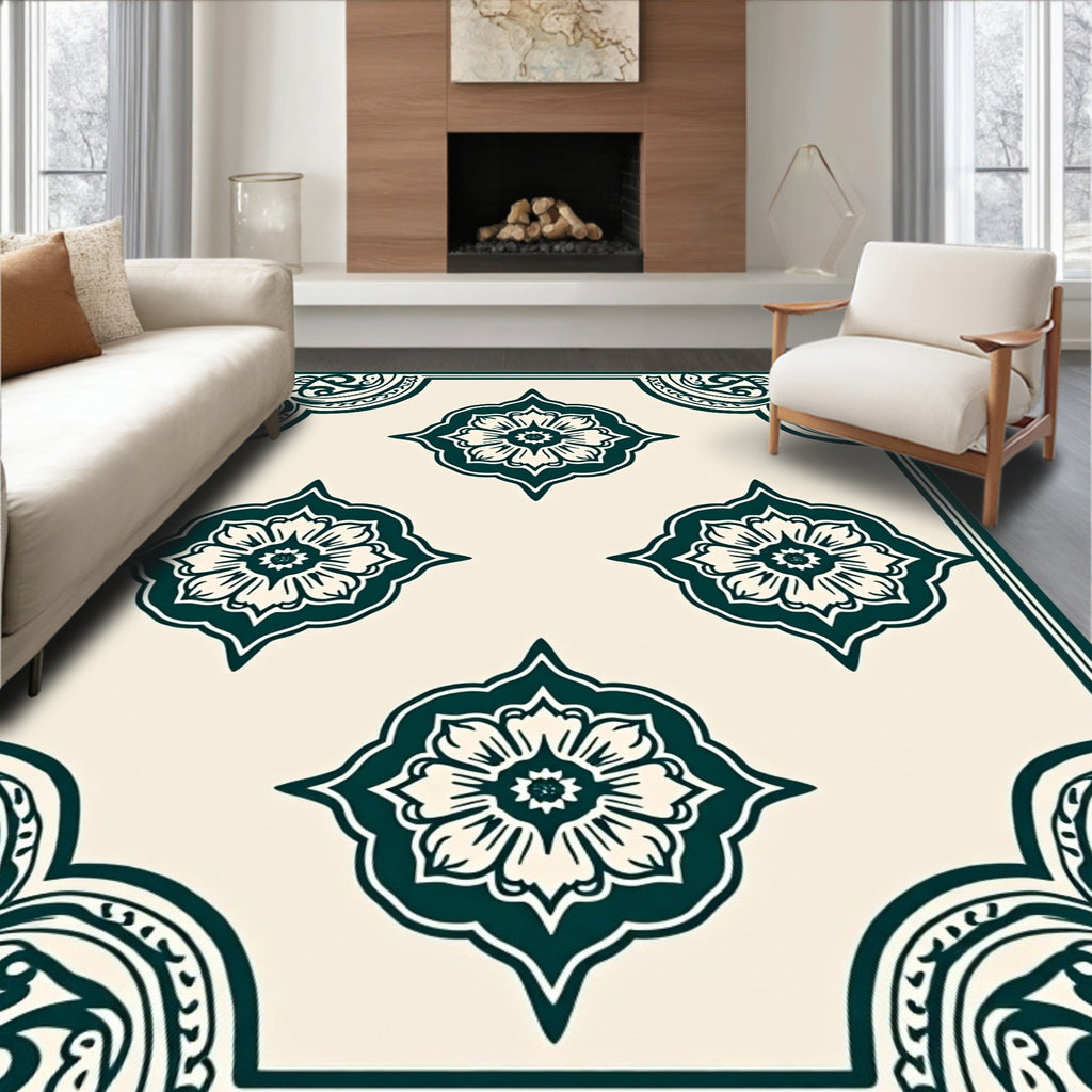 Classic Floral Motif Border Design Rug